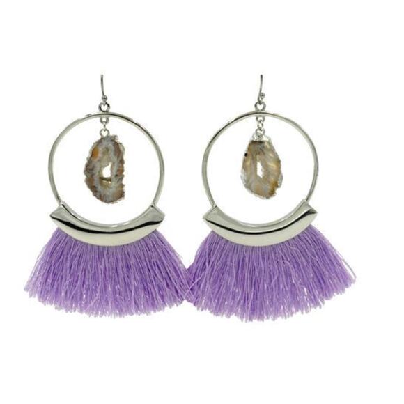 RETAIL $45 Kinsley Armelle Agate Collection Silver Royal Fringe Earrings*NEW - Picture 1 of 2